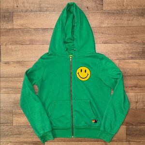 Aviator Nation Size Medium Smiley Hoodie Kelly Green Beach Surfer Hippie Lounge